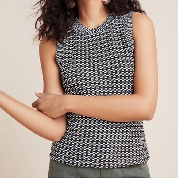NWT Maeve Anthropologie Women's Sleeveless White Black Knit Geometric Blouse XS - Picture 1 of 7